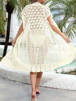 Open Front Short Sleeve Openwork Cover-Up