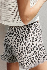 Leopard Frayed Hem Denim Shorts