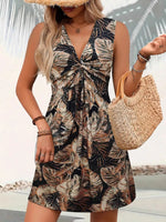 Tropical Print V-Neck Sleeveless Summer Dress