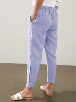 Full Size Striped Side Button Detail Pants Plus Size