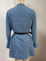 Button Front Flounce Sleeve Denim Dress