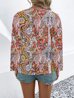 Paisley Print V-Neck Long Sleeve Blouse