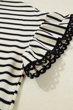 Striped Round Neck Ruffle Sleeve Blouse