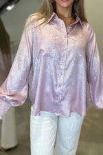 Long Sleeve Button Front Ruffle Cuffs Back Paneling Shirt