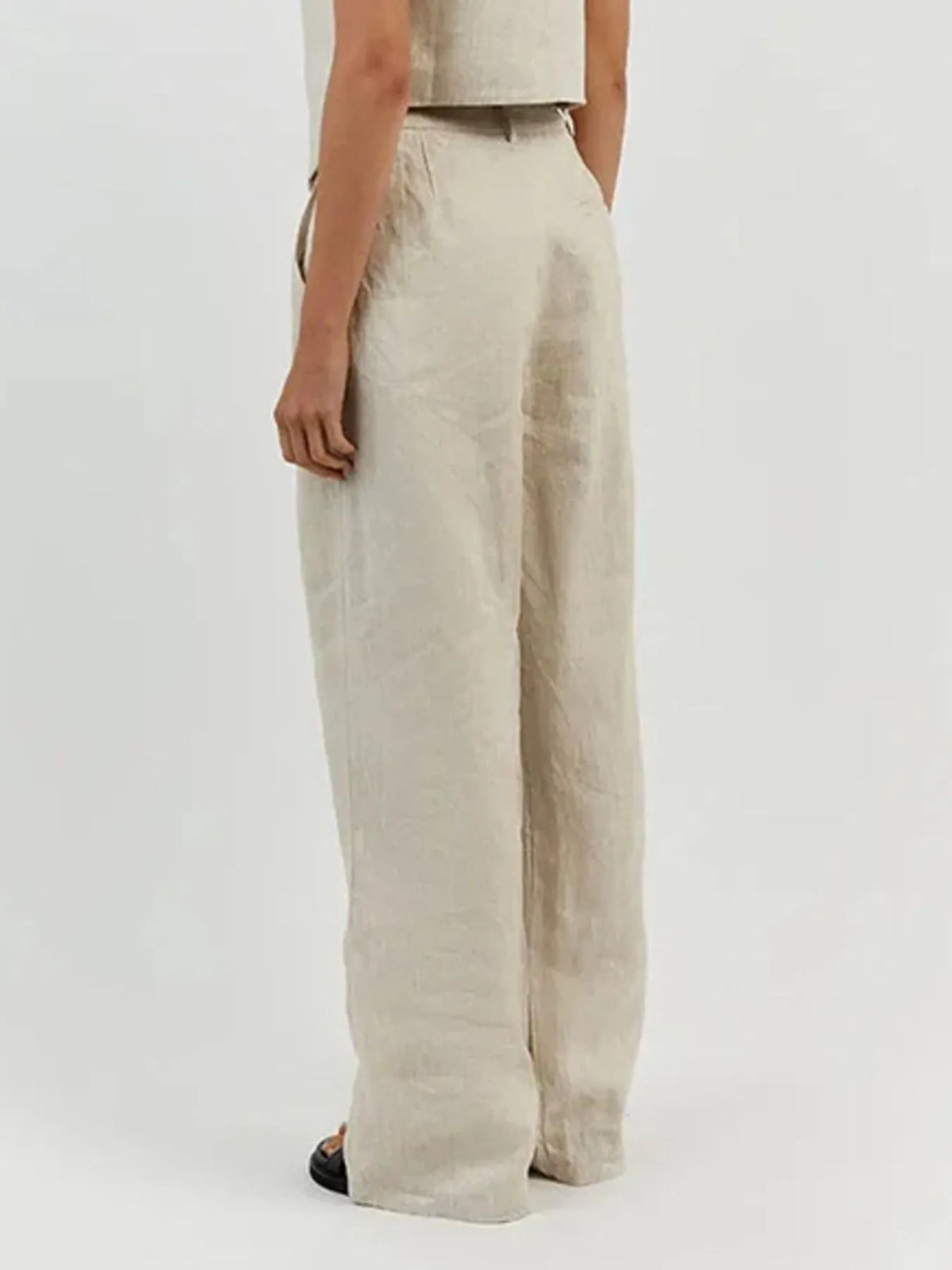Full Size V-Neck Vest and Wide Leg Pants Set Plus Size