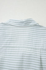 Striped Johnny Collar Long Sleeve Mini Shirt Dress