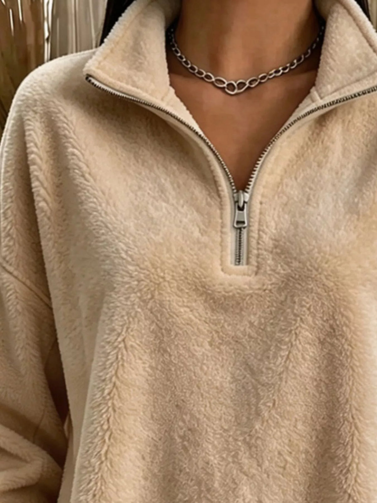 Full Size Quarter-Zip Fleece Sweatshirt Plus Size