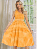 One-Shoulder Tiered Midi Dress with Smocked Bodice