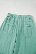Mineral Wash Exposed Seam Drawstring High Waist Wide Leg Cargo Pants