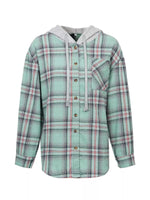 Plaid Button-Up Hooded Shirt with Chest Pocket