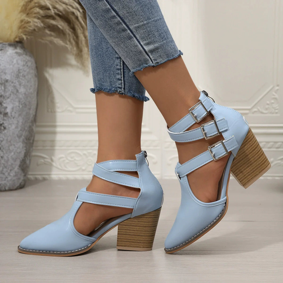 Point Toe Block Heels Pumps