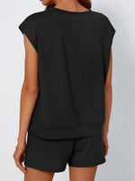 Round Neck Cap Sleeve Top and Shorts Set