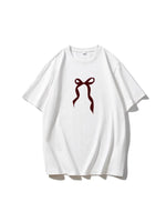 Plus Size Bow Round Neck Short Sleeve T-Shirt