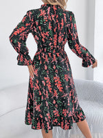 Floral Print Ruffle Hem Flounce Sleeve A-Line Dress