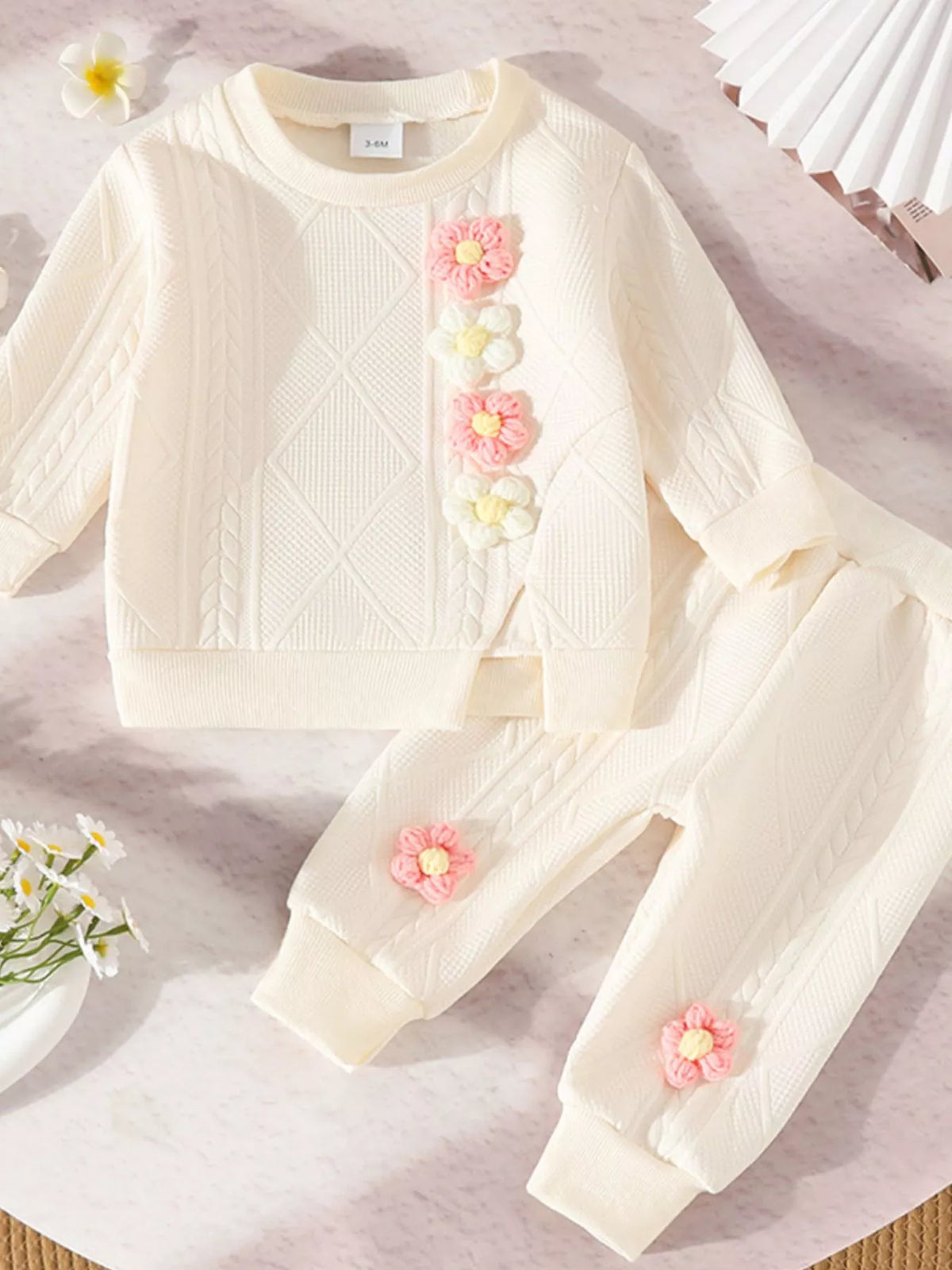 Children's Floral Applique Top and Pants Set