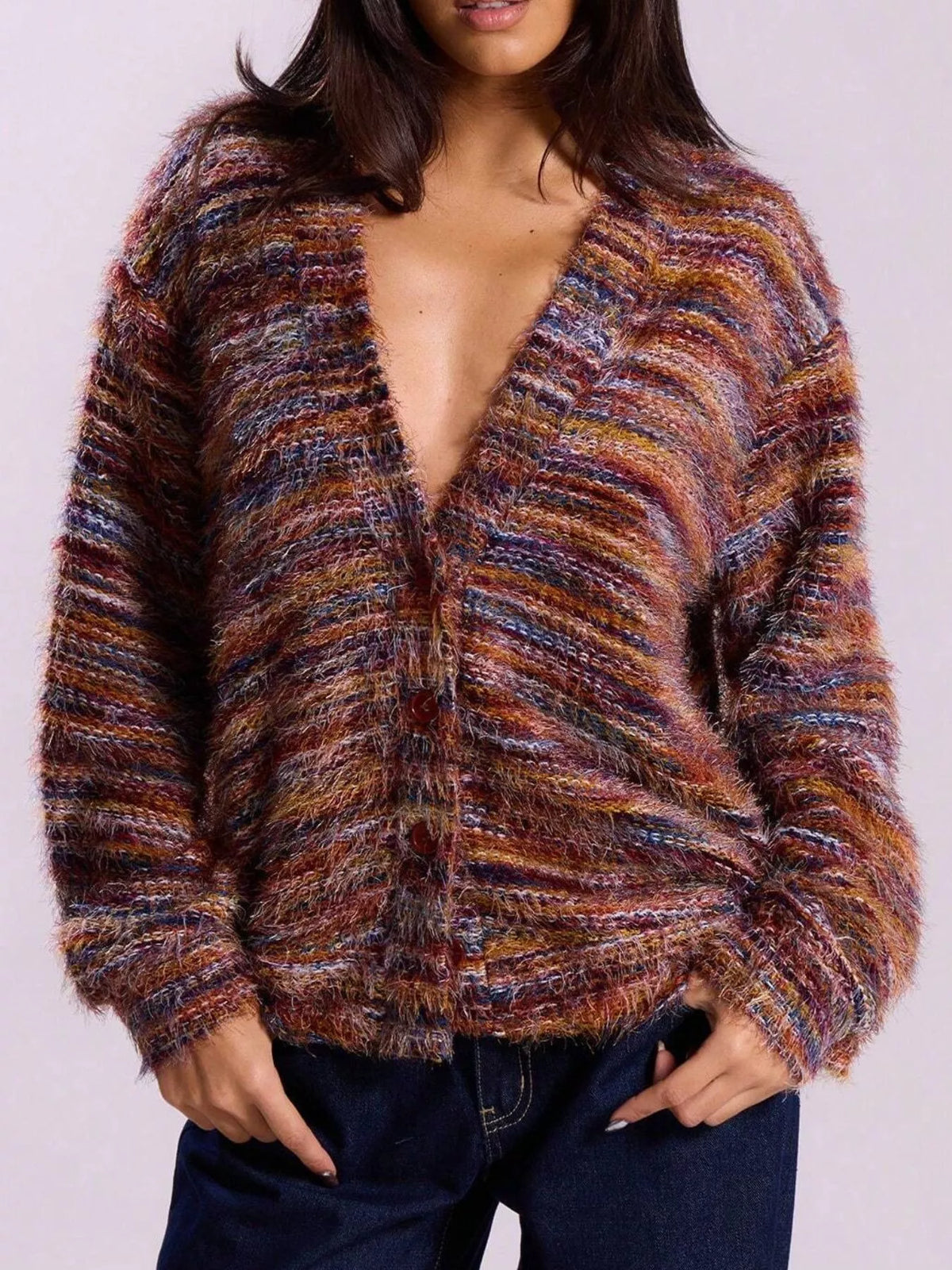 Chunky Knit V-Neck Button-Up Cardigan