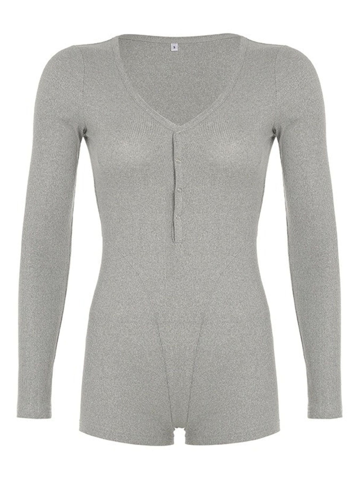 Deep V-Neck Long Sleeve Romper