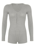 Deep V-Neck Long Sleeve Romper