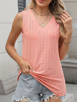 V-Neck Eyelet Knit Cami Tank Top