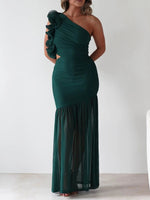 One-Shoulder Ruffle Trim Maxi Dress