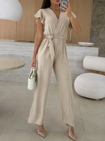 Surplice Wide Leg Belted Jumpsuit