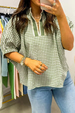 Gingham Half Sleeve Blouse