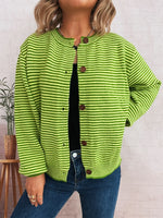 Striped Button Up Long Sleeve Cardigan