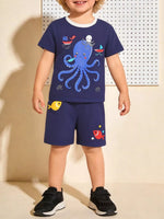 Children's Octopus Graphic Tee and Shorts Set