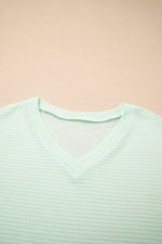 V Neck Short Sleeve Plus Size Waffle Knit Top