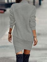 Turtleneck Long Sleeve Asymmetrical Hem Mini Dress
