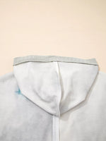 Floral Patched Waffle Textured V Neck Casual Hooded Top