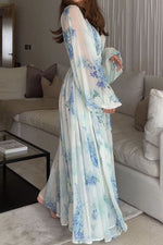 Floral Print Bohemian Maxi Dress with Balloon Sleeves