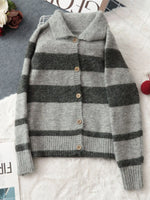 Striped Button-Up Cozy Cardigan