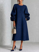 3D Floral Round Neck Midi Dress