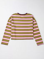 Stripes Waffle Texture Notched Neck Long Sleeve Top
