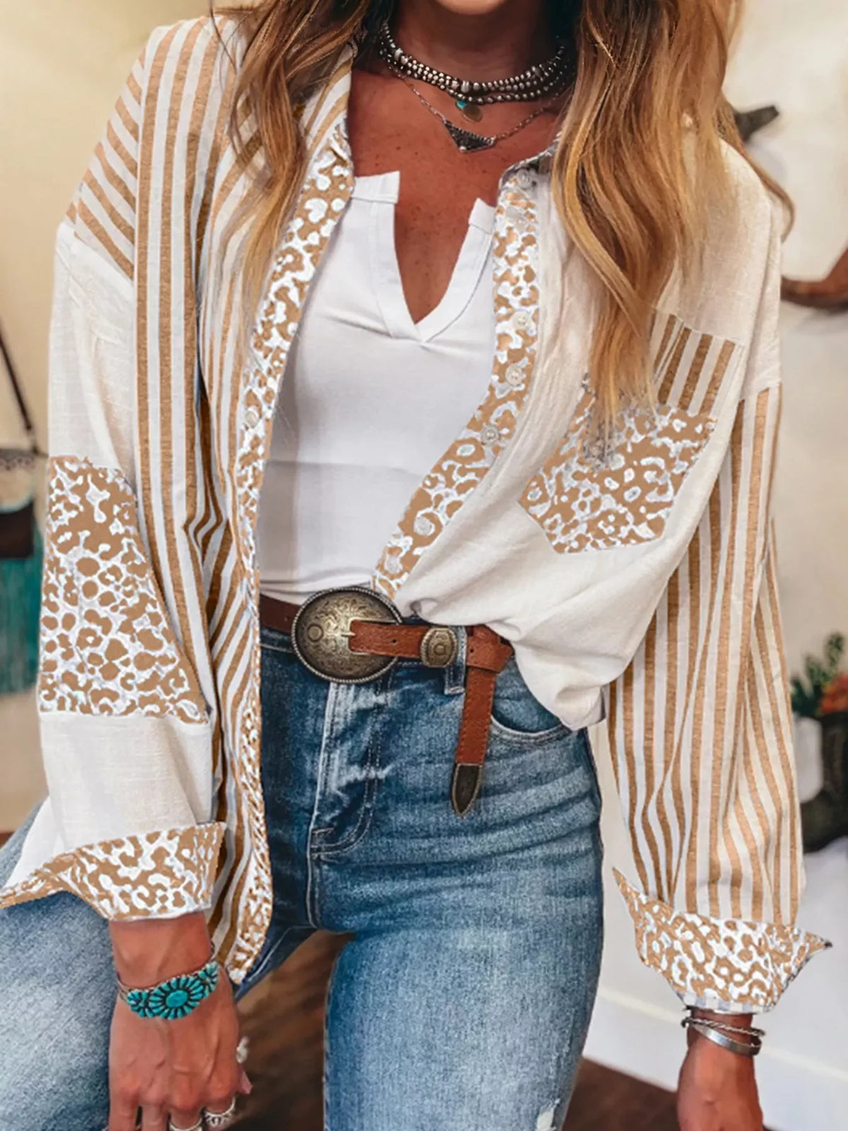 Leopard Striped Western Casual Shirt
