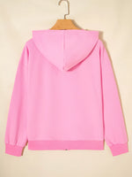 Solid Color Ribbed Zip Up Drawstring Hooded Jacket