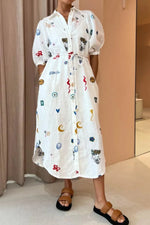 Printed Button-Up Midi Shirt Dress