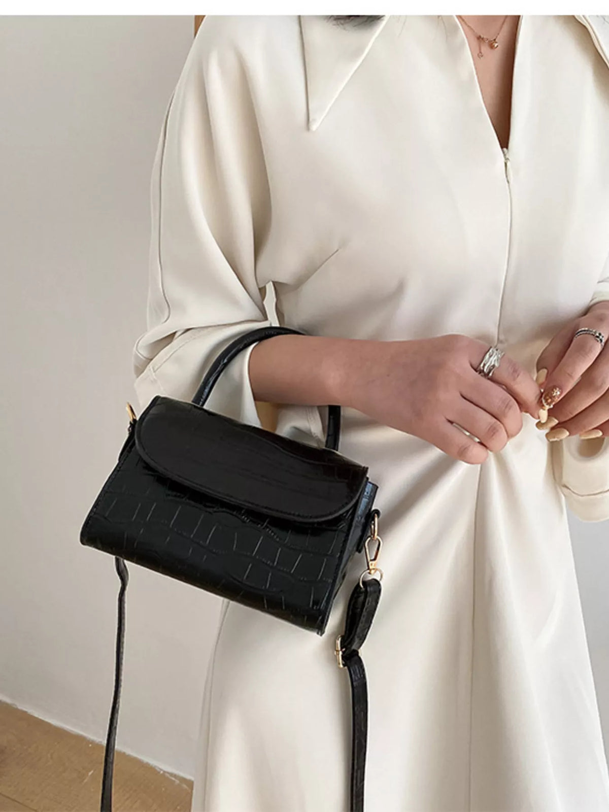 Crocodile Pattern Top Handle Crossbody Bag