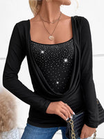 Rhinestone Ruched Long Sleeve T-Shirt
