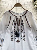 Embroidered Tie Neck Blouse