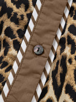 Leopard Collared 3/4 Sleeve Shirt and Loose Pants Two Piece Outfit Set