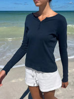 Striped Long Sleeve Henley T-Shirt