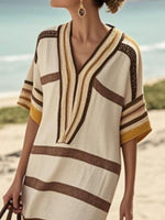 Full Size Striped Half Sleeve Midi Dress Plus Size