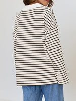 Striped Contrast Collar Long Sleeve Top