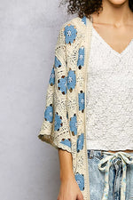POL Open Front Floral Crochet Longline Cardigan
