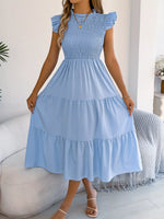 Smocked Ruffled Cap Sleeve Dress