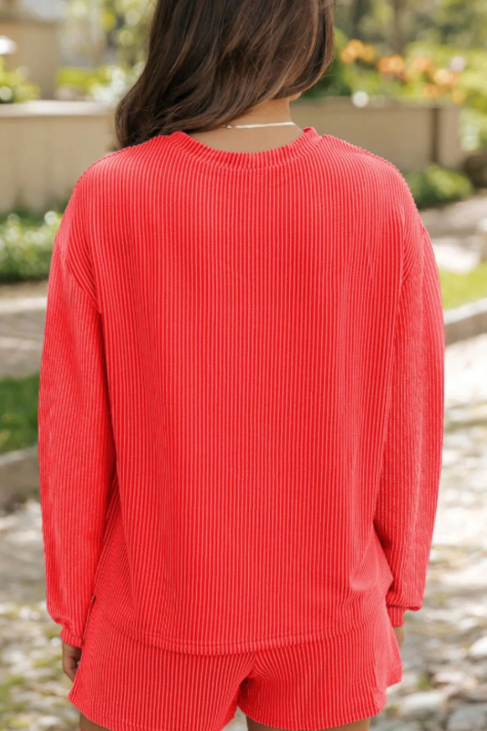 Sequin Heart Round Neck Long Sleeve Top and ShortsSet