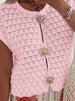 Crochet Short Sleeve Button Front Cardigan