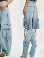 Vintage Wash Wide Leg Cargo Jeans